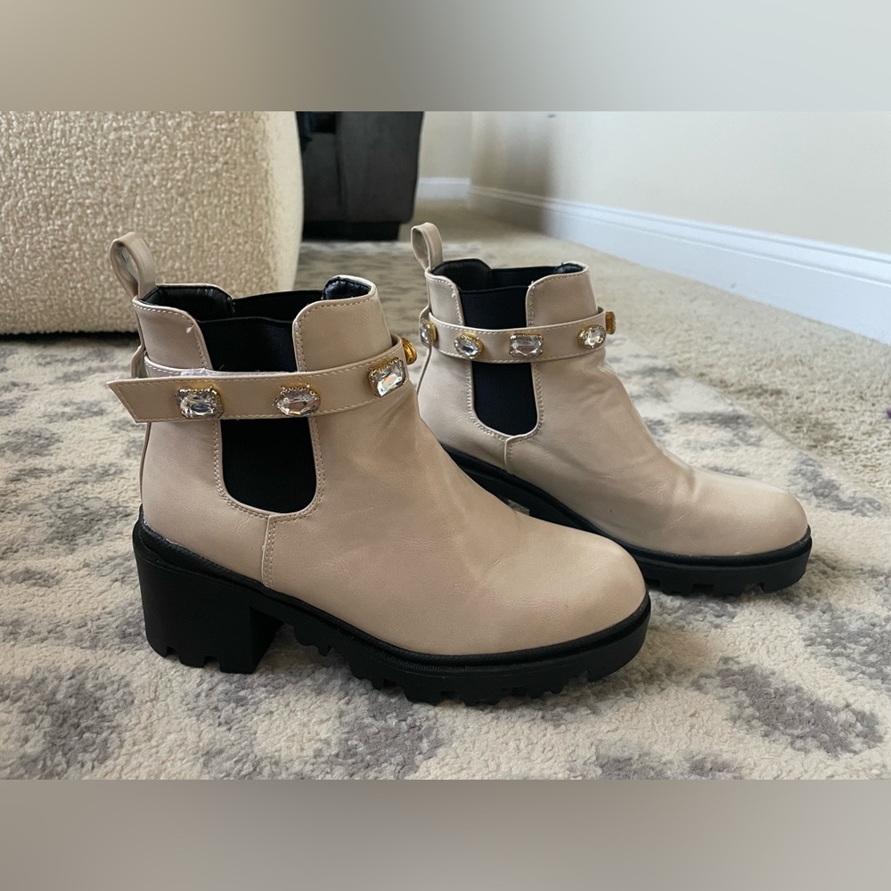 Bejeweled cream boot
